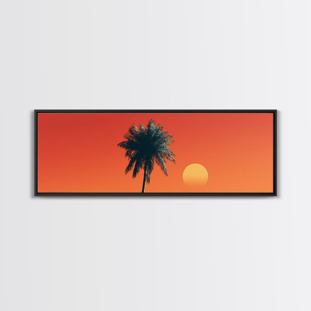 Orange Palm Silhouette Sunset Canvas Print, Mid Century Modern Tropical Wall Decor, Warm Coastal Art, Palm Springs Home Decor