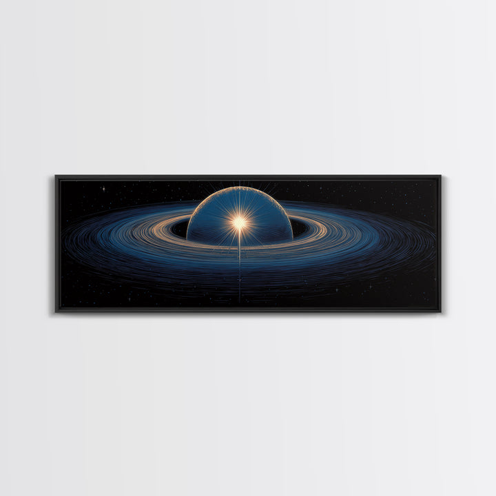 Blue Ringed Planet Wall Art, Cosmic Retro Art, Large Sci Fi Retro Art, Modern Abstract Art Print For Living Room Decor Gift