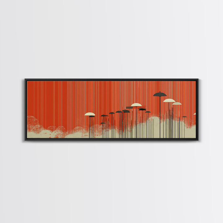 Red Orange Umbrella Canvas Print, Minimalist Retro Wall Art, Midcentury Modern Decor, Warm Abstract Poster For Bedroom Decor