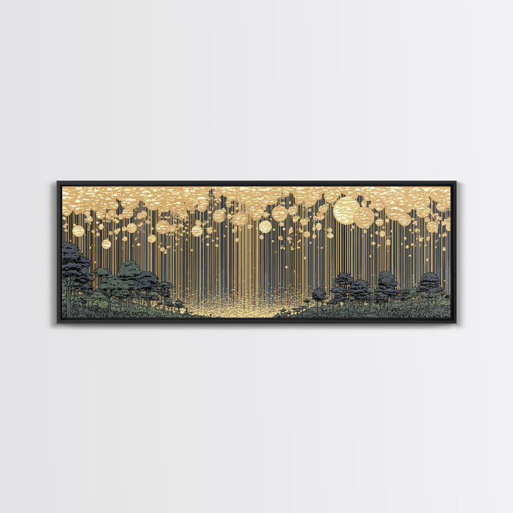 Golden Rain Landscape Framed Canvas Print, Midcentury Wall Art, Scenic Nature Print, Neutral Decor For Living Room Decor