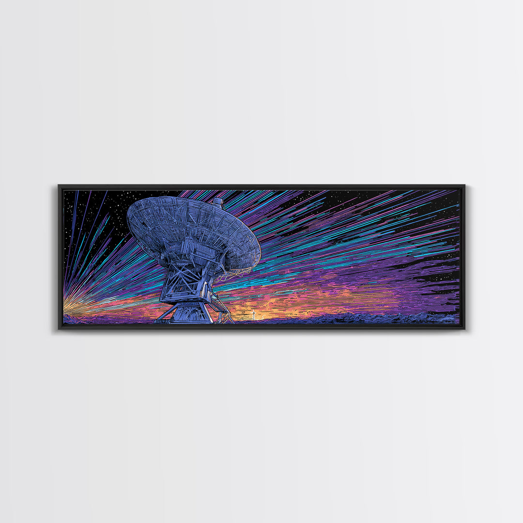 Neon Radio Telescope Canvas Print, Cosmic Retro Art, Large Sci Fi Retro Art, Modern Wall Decor For Home Office And Den Gift