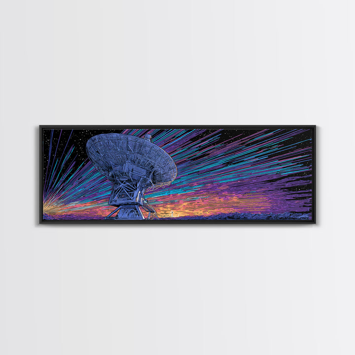 Neon Radio Telescope Canvas Print, Cosmic Retro Art, Large Sci Fi Retro Art, Modern Wall Decor For Home Office And Den Gift