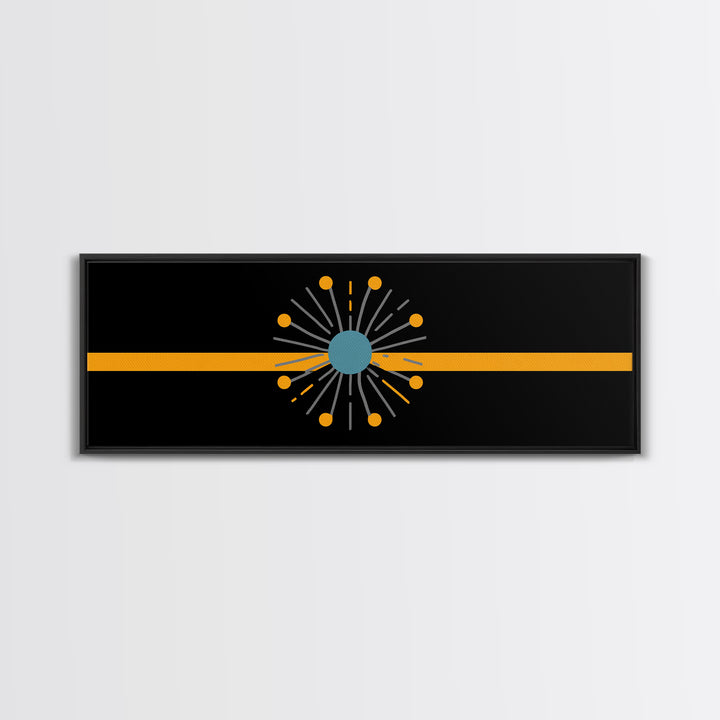 Minimal Atomic Starburst On Orange Stripe Wall Art, Midcentury Modern Decor, Geometric Art Print, Retro Abstract Poster, MCM