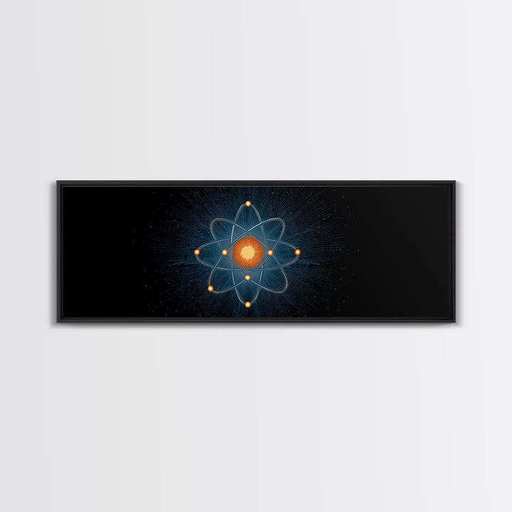 Blue Particle Atom With Orange Core Wall Art, Retro Science Poster, Midcentury Modern Decor, Space Abstract Art, MCM Print