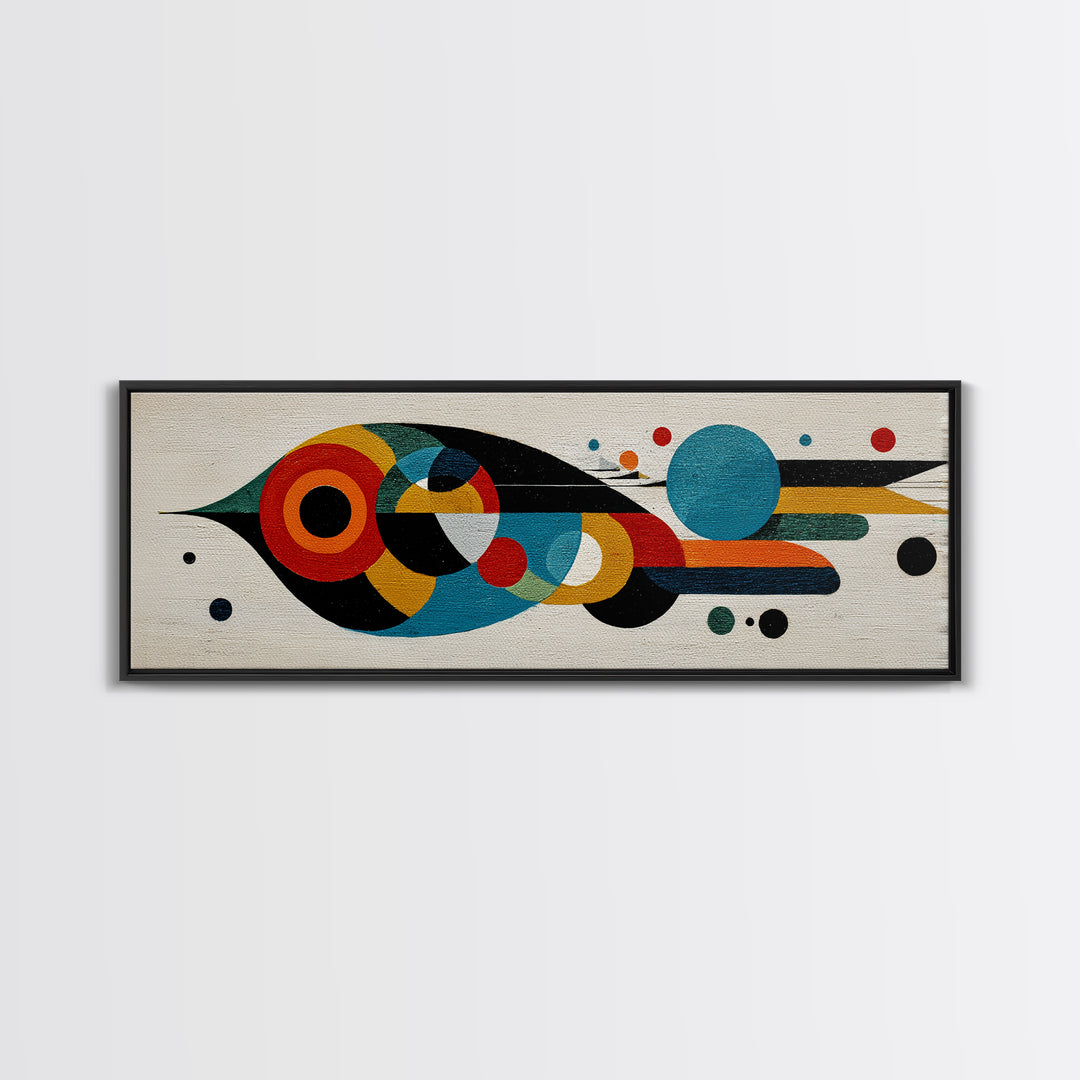 Midcentury Abstract Bird With Circles Wall Art, Geometric Canvas Print, Colorful MCM Decor, Modern Living Room Poster Art Print