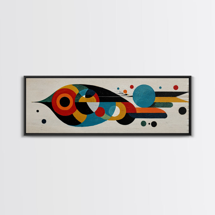 Midcentury Abstract Bird With Circles Wall Art, Geometric Canvas Print, Colorful MCM Decor, Modern Living Room Poster Art Print