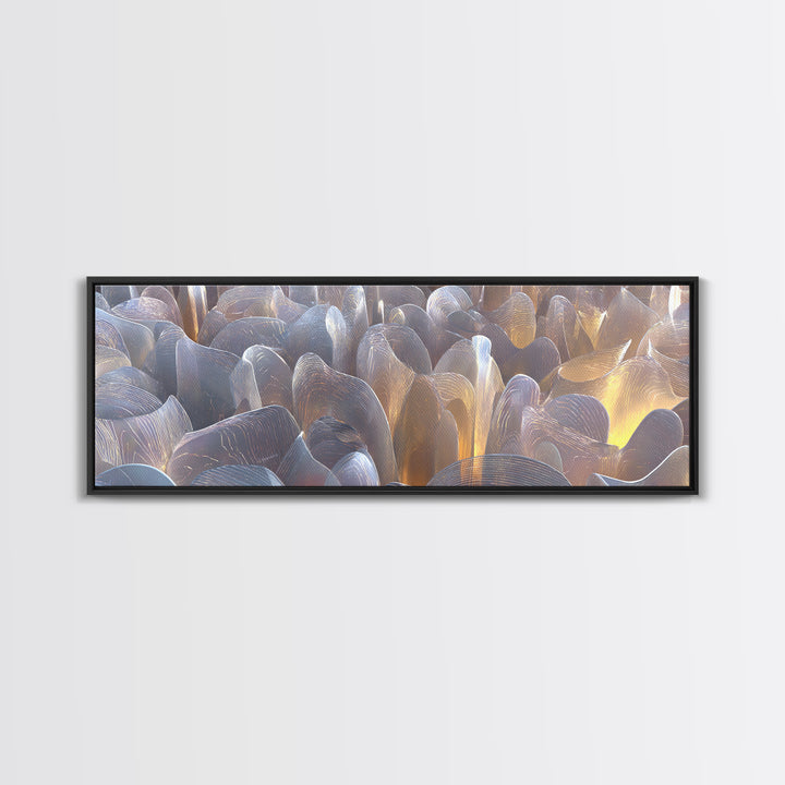 Gold Metallic Abstract Sculptural Waves Framed Canvas Print, Modern Wall Art, Midcentury Decor, Statement Piece, Luxury Home Decor