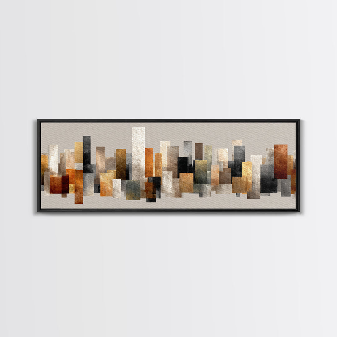 Neutral Gold Abstract Skyline Canvas Print, Modern Geometric Wall Decor, Midcentury Modern Art Print, Office Home Decor Gift