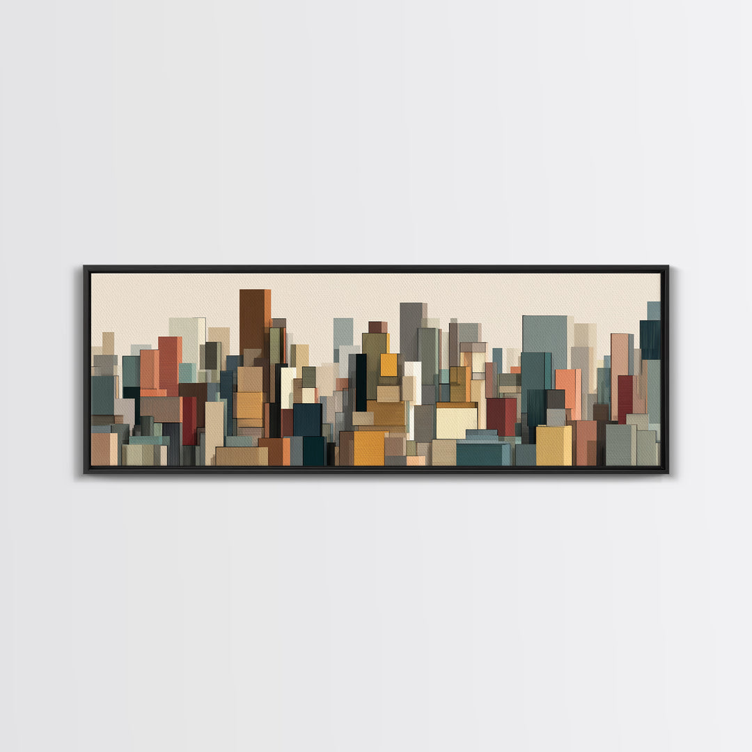 Muted Modular City Skyline Canvas Print, Modern Geometric Wall Decor, Midcentury Modern Art Print, Living Room Office Decor