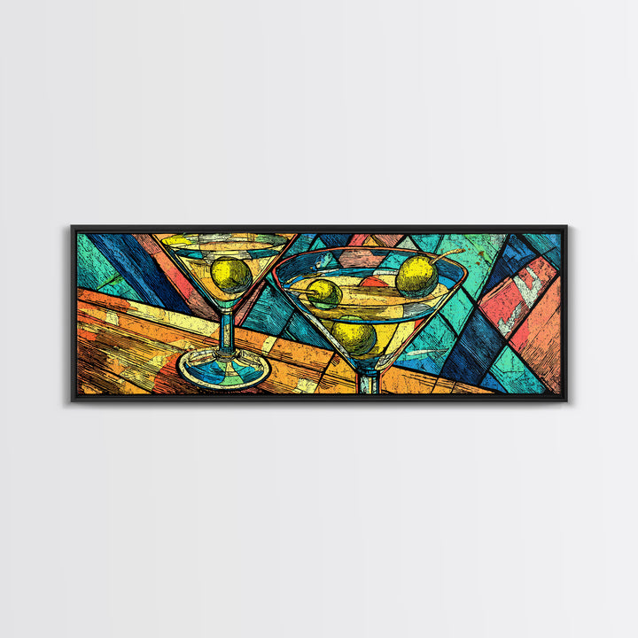 Vibrant Martini Glass Cocktail Wall Art, Retro Bar Cart Print, Colorful Pop Art, Kitchen Decor, Midcentury Modern Poster