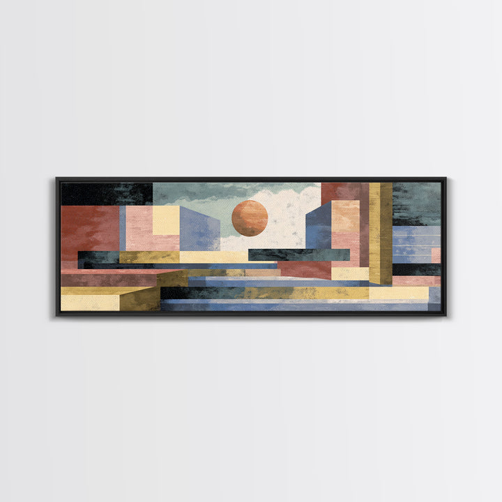 Abstract Sunlit Architecture Canvas Print, Midcentury Modern Art, Coastal Wall Decor, Geometric Poster, Living Room Decor