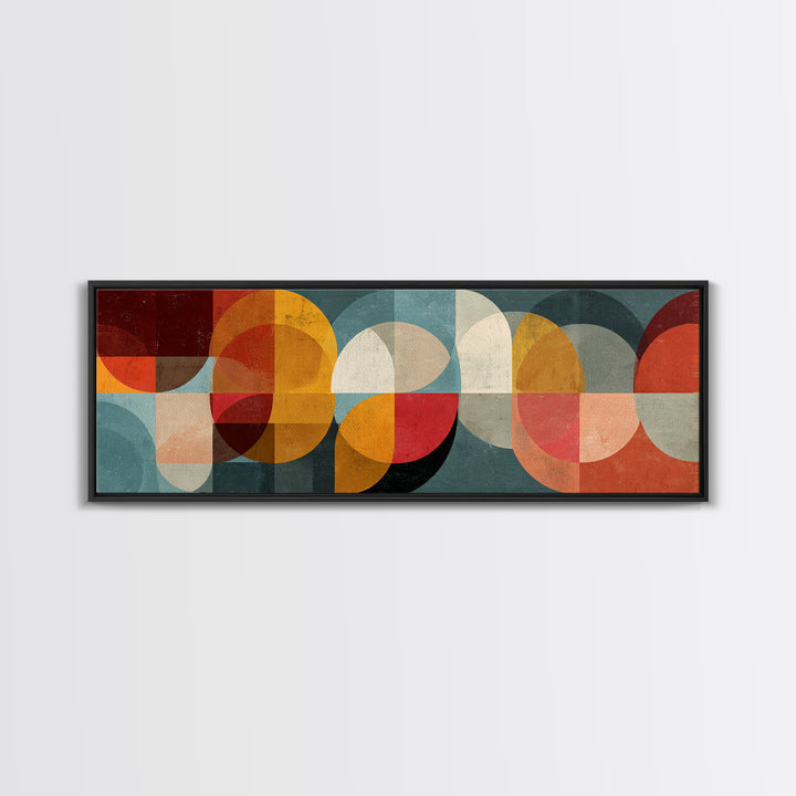 Overlapping Retro Circles Canvas Print, Midcentury Modern Art, Geometric Wall Art, 70s Decor, Teal Orange Living Room Decor