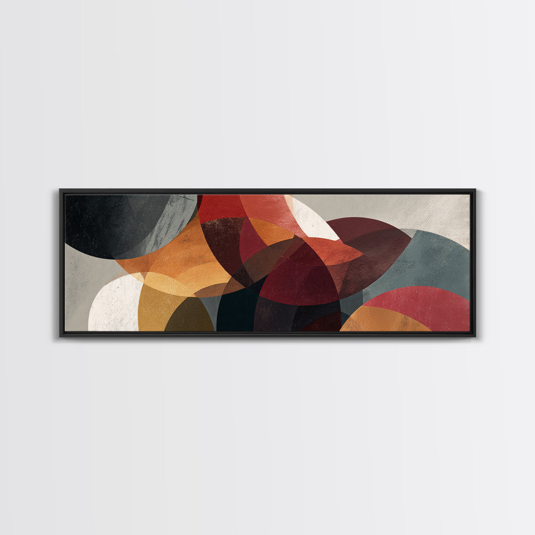 Layered Red Orange Abstract Circles Wall Art, Midcentury Modern Art Print, Geometric Retro Decor, Living Room Canvas Artwork