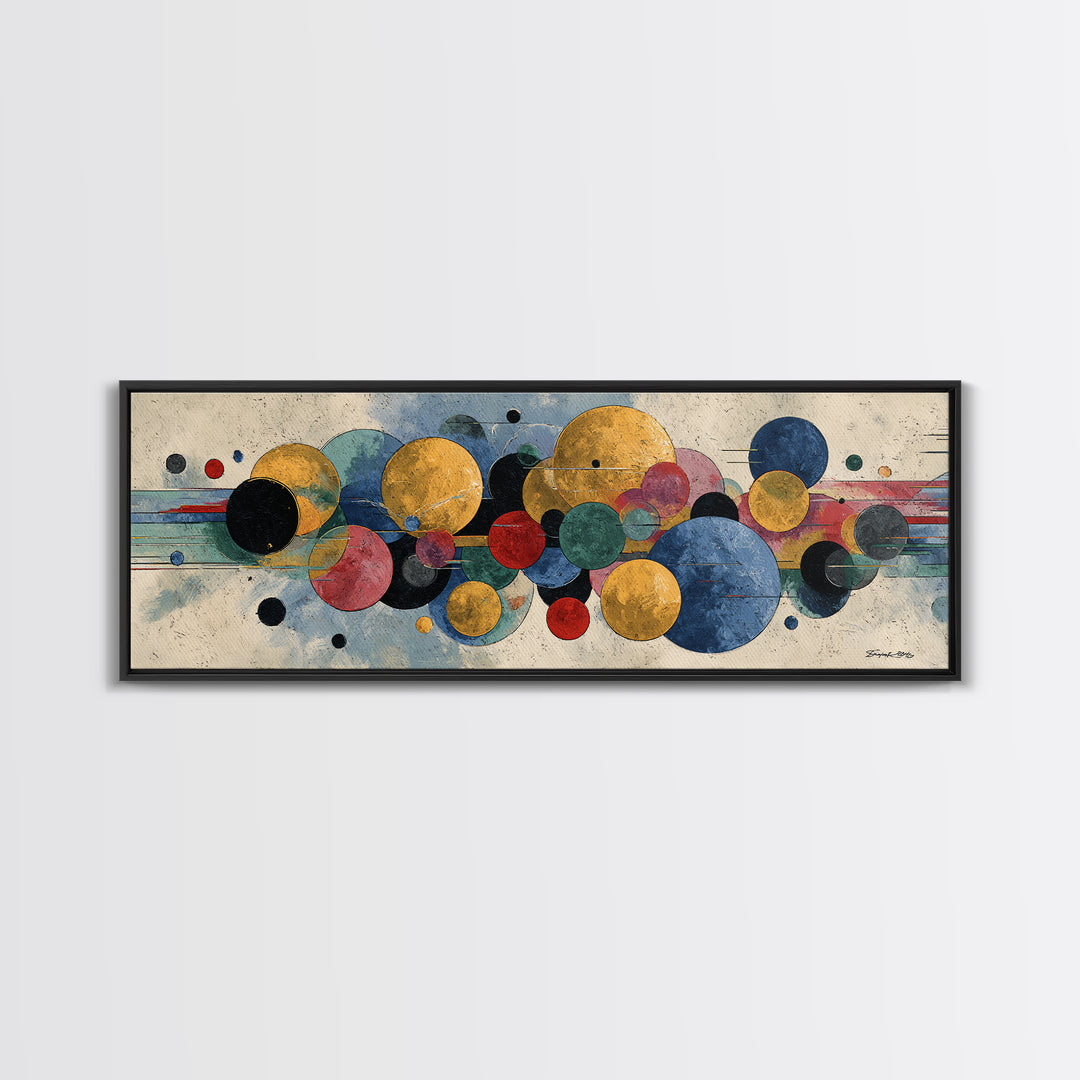 Colorful Floating Circle Abstract Canvas Print, Midcentury Modern Wall Art, Geometric Poster, Office Living Room Decor Gift