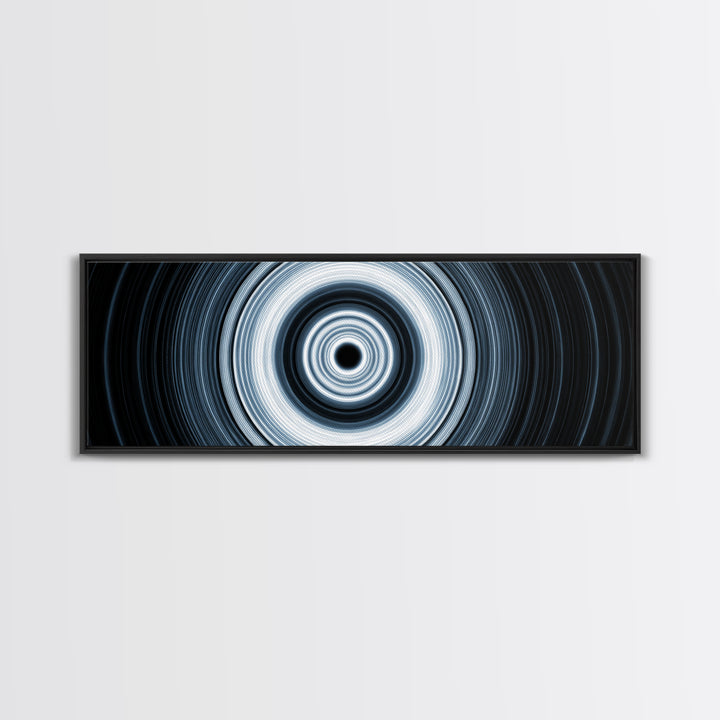 Black White Optical Circle Framed Canvas Print, Modern Abstract Art, Op Art Wall Decor, Minimalist Geometric Poster For Office