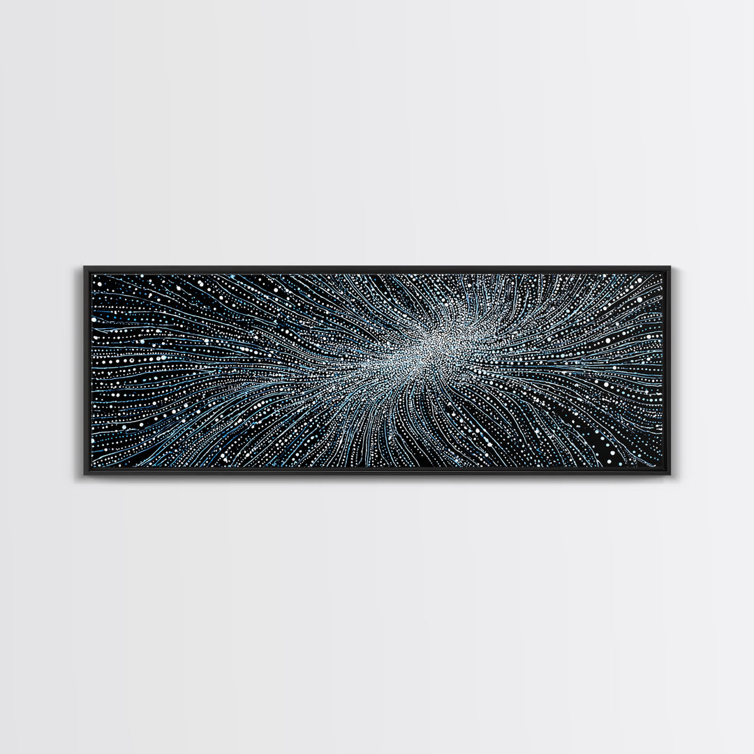 Blue White Particle Wave Canvas Print, Modern Abstract Wall Art, Digital Motion Poster, Sci Fi Space Decor For Home Office