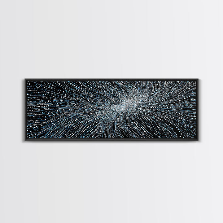 Blue White Particle Wave Canvas Print, Modern Abstract Wall Art, Digital Motion Poster, Sci Fi Space Decor For Home Office