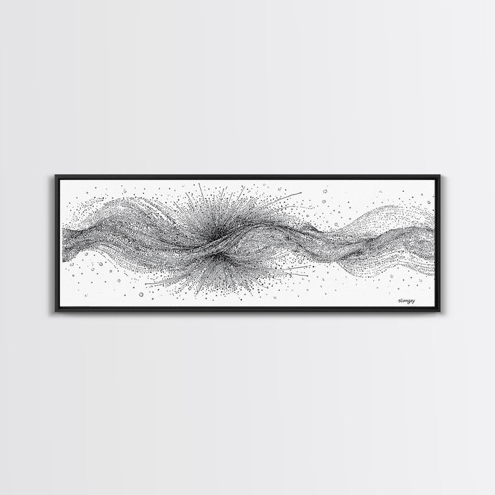 Black White Dotted Wave Wall Art, Minimalist Abstract Canvas Print, Modern Line Poster, Monochrome Office Decor For Gallery Wall