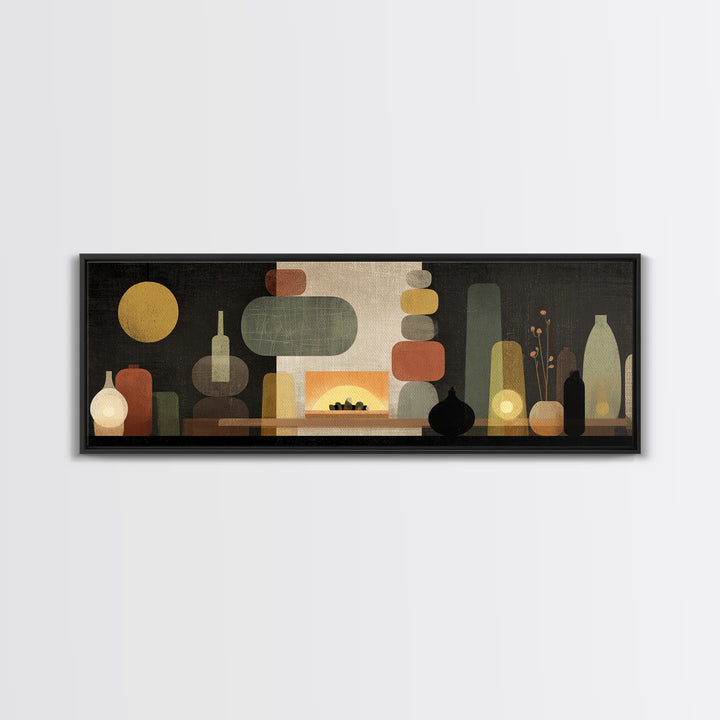 Glowing Fireplace Vessels Canvas Print, Midcentury Modern Wall Decor, Retro Abstract Art For Living Room, Office Decor, And Home Decor