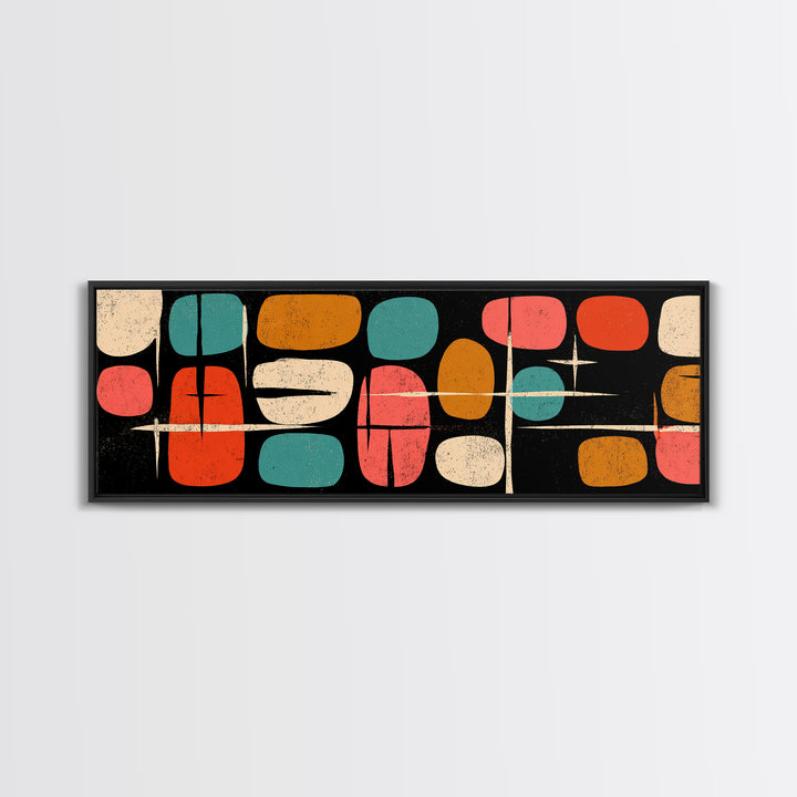 Atomic Pebble Shapes Canvas Print, Midcentury Modern Wall Art, Retro Geometric MCM Decor For Living Room And Office Decor