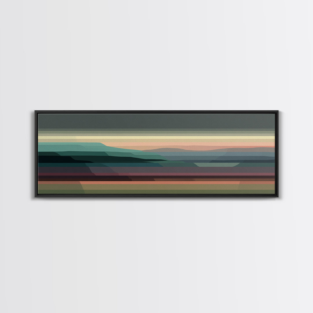 Muted Horizon Landscape Wall Art, Modern Midcentury Abstract Print, Scenic Retro Decor For Living Room And Home Office Decor