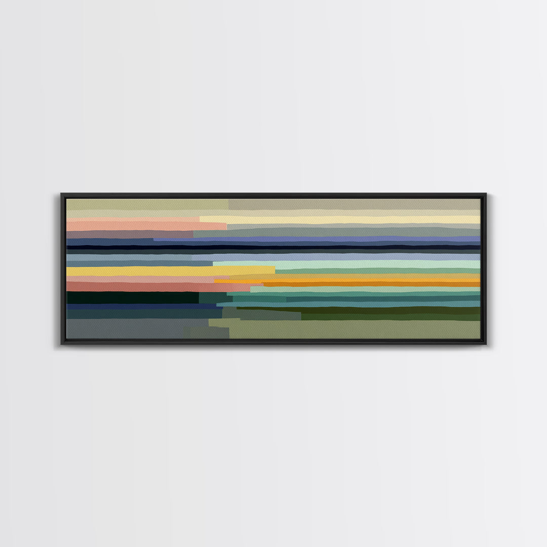 Muted Pastel Horizon Abstract Landscape Wall Art, Midcentury Modern Canvas, Calm Living Room Decor, Neutral Office Print