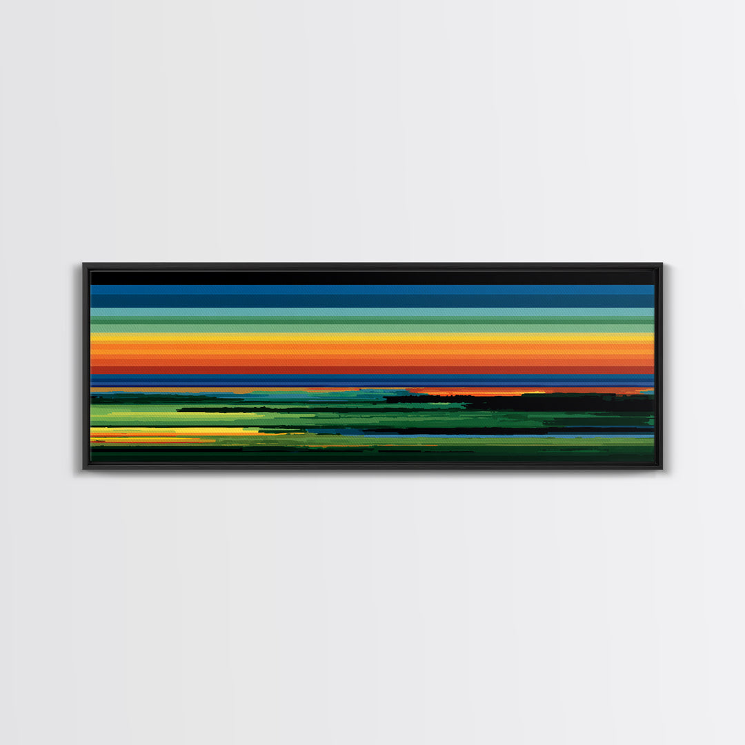 Vivid Orange Sunset Horizon Canvas Print, Midcentury Modern Wall Decor, Retro Landscape Art For Living Room, Bold MCM Home Decor
