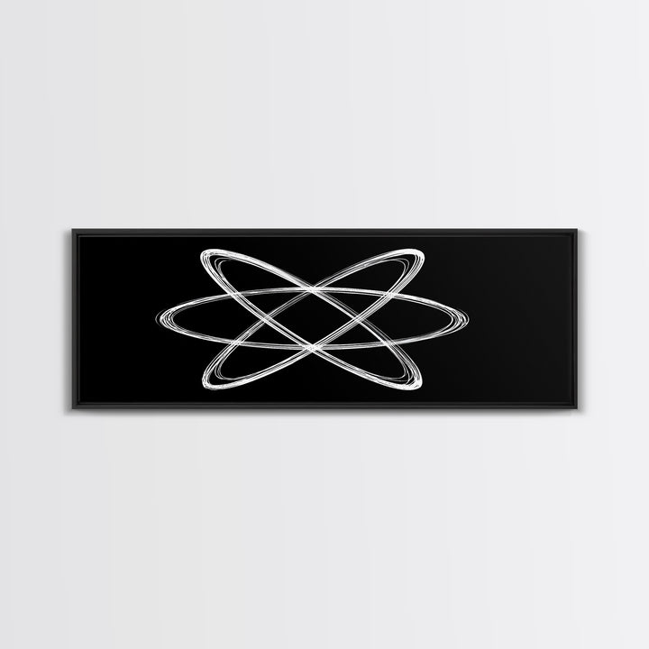 White Atomic Orbit Lines Canvas Print, Midcentury Modern Wall Art, Black And White Geometric Poster, Space Age Decor, Retro Office