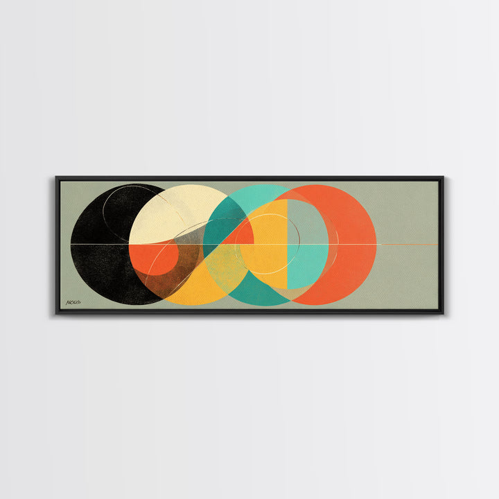 Textured Interlocking Circle Wall Art, Midcentury Modern Geometric Print, Bauhaus Abstract Decor, Colorful MCM Canvas Art