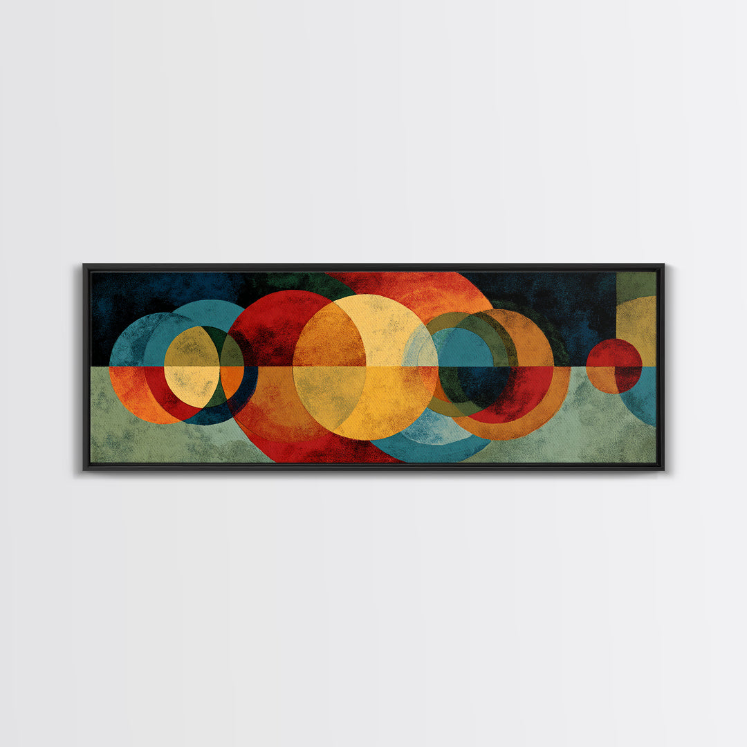 Overlapping Red Yellow Blue Circles Wall Art, Midcentury Modern Geometric Canvas Print, Bold Abstract Living Room Decor Print