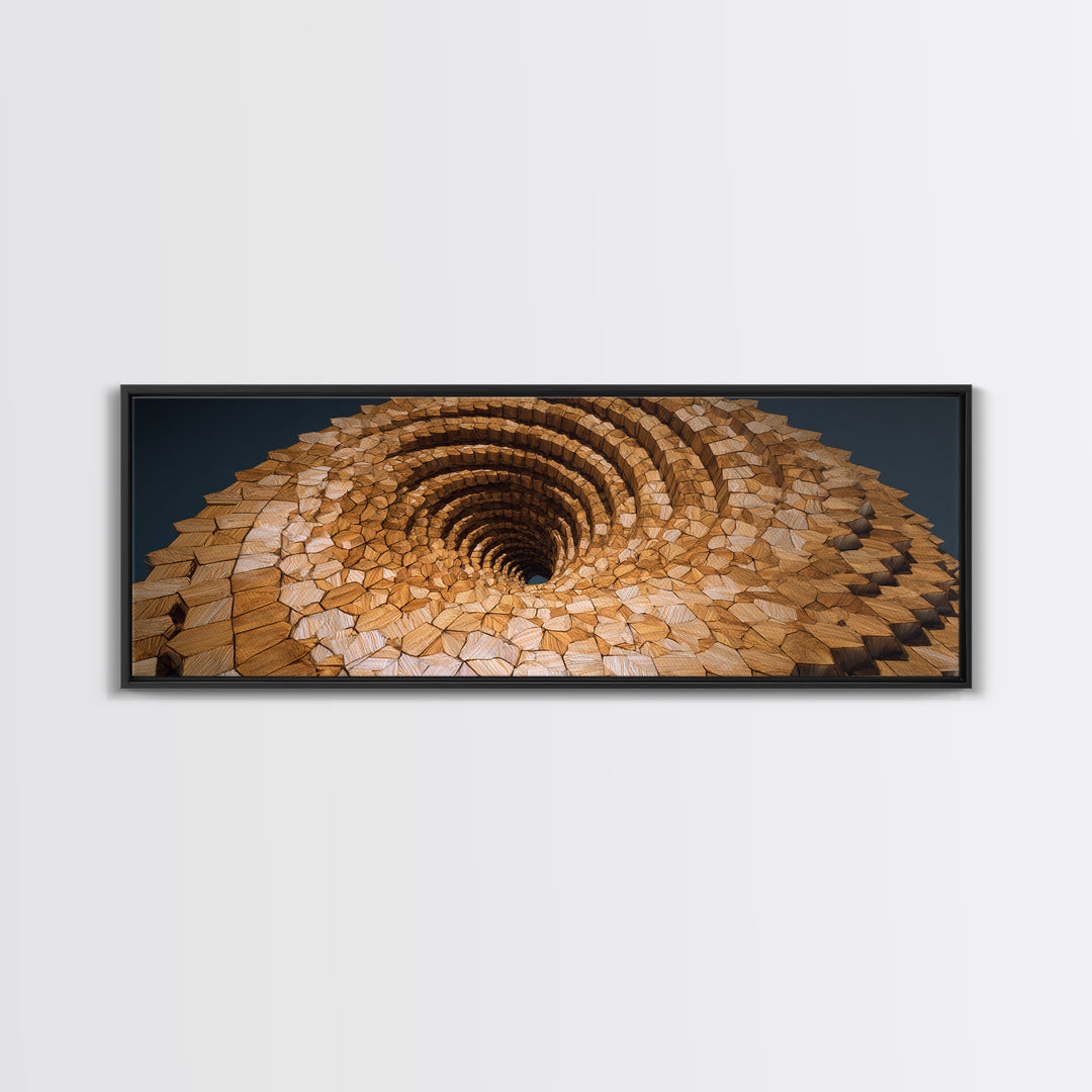 Wooden Spiral Vortex Abstract Wall Art, Midcentury Modern Art Print, Geometric Statement Decor, Large Canvas Print, Earth Tone Home Decor