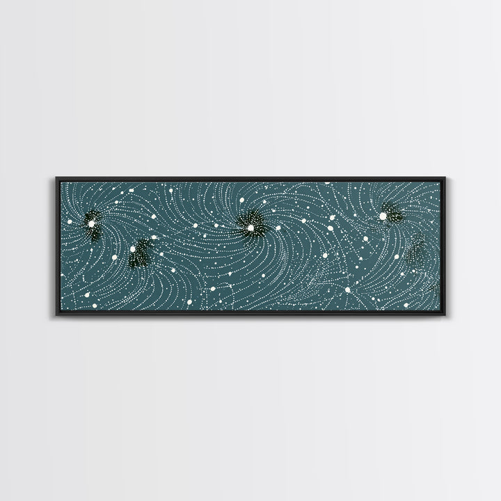 Teal Spiral Particle Field Canvas Print, Modern Abstract Art, Cosmic Geometric Wall Decor, Sci Fi Office Poster, Galaxy Art