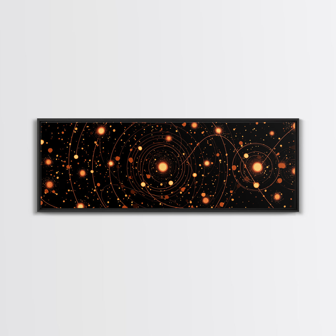 Orange Atomic Orbit Galaxy Wall Art, Mid Century Modern Abstract Science Poster, Retro Space Decor, Cosmic Home Art Print