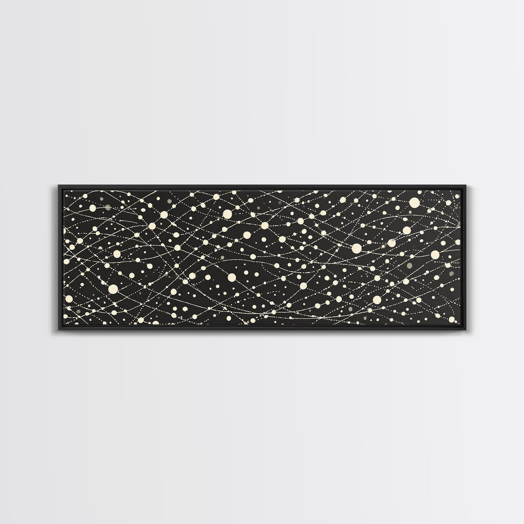 Black Cream Atomic Network Of Dots And Lines, Midcentury Modern Wall Art, Retro Abstract Poster, MCM Office Decor, Canvas Print