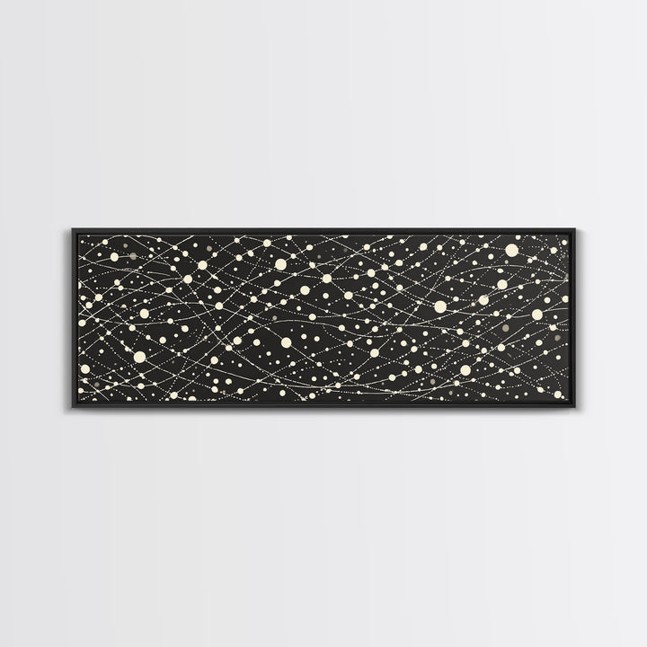 Black Cream Atomic Network Of Dots And Lines, Midcentury Modern Wall Art, Retro Abstract Poster, MCM Office Decor, Canvas Print