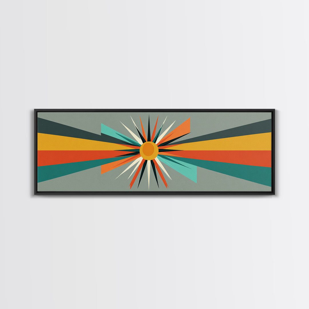 Atomic Orange Sunburst Rays Wall Art, Midcentury Modern Abstract Print, Retro Geometric Decor, MCM Living Room Poster Gift