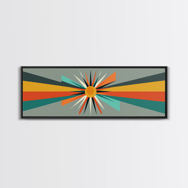 Atomic Orange Sunburst Rays Wall Art, Midcentury Modern Abstract Print, Retro Geometric Decor, MCM Living Room Poster Gift
