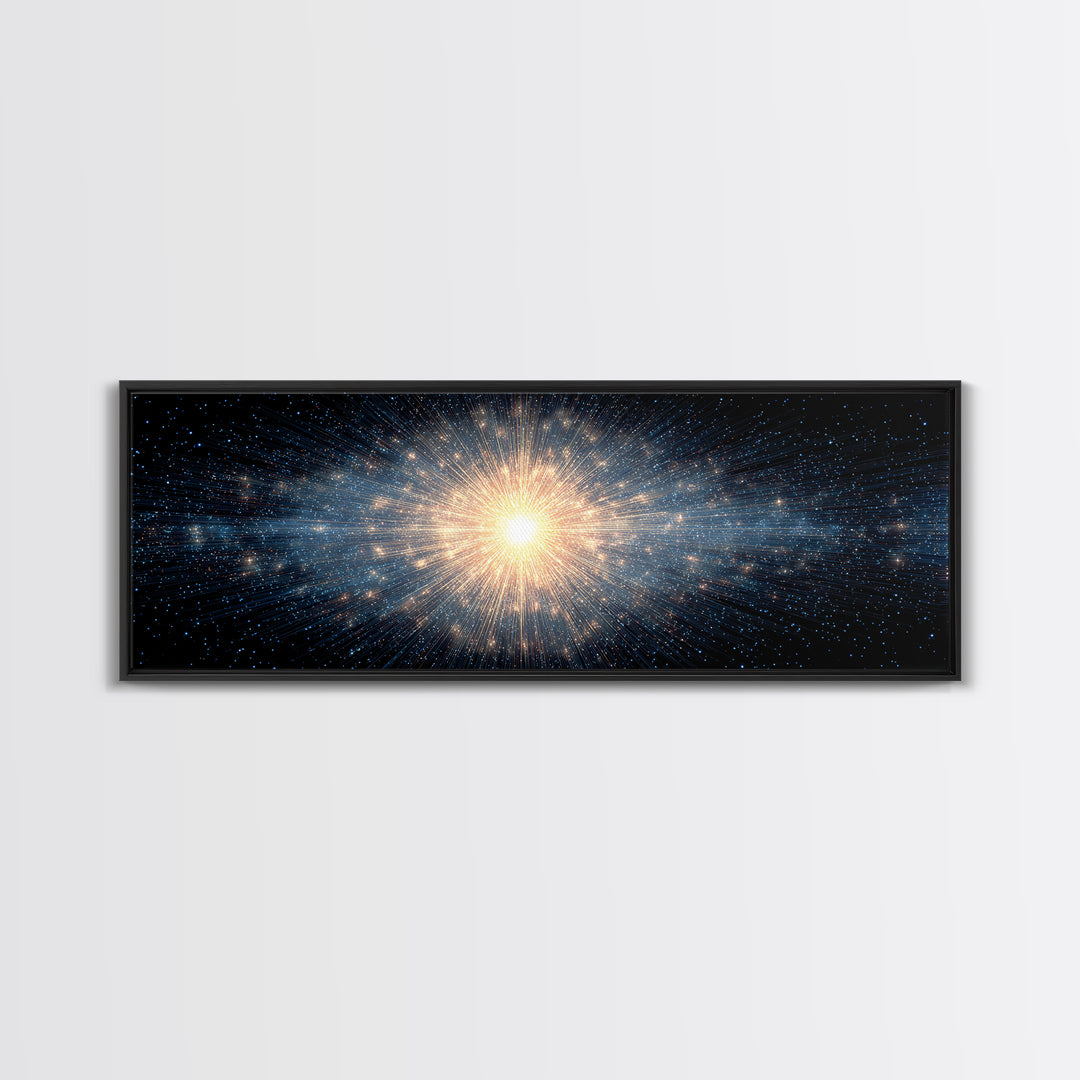 Cosmic Golden Starburst Canvas Print, Space Abstract Art, Modern Wall Decor, Sci Fi Galaxy Poster, Large Living Room Art