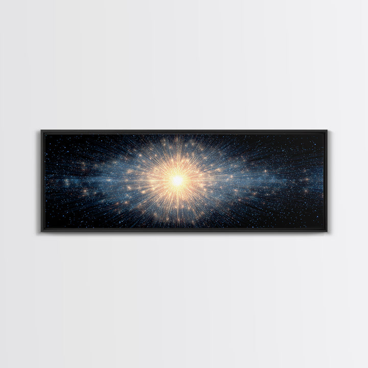Cosmic Golden Starburst Canvas Print, Space Abstract Art, Modern Wall Decor, Sci Fi Galaxy Poster, Large Living Room Art
