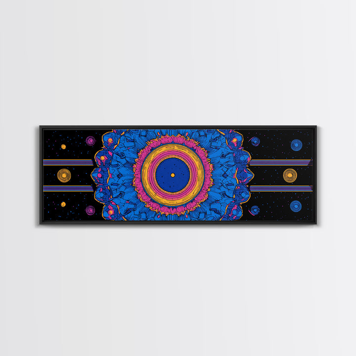 Blue Pink Cosmic Mandala Canvas Print, Psychedelic Abstract Wall Art, Retro Space Poster, Modern Geometric Home Decor Print