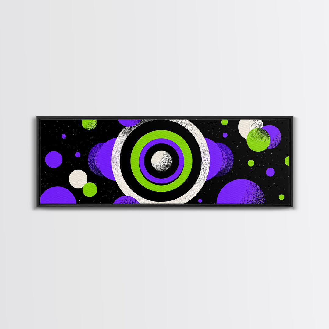 Neon Green Purple Orbit Wall Art, Cosmic Circle Abstract Print, Modern Retro Space Decor, Funky Geometric Poster Gift For Home
