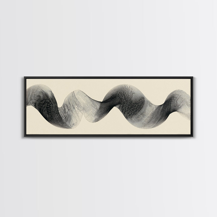 Black Ink Sine Wave Framed Canvas Print, Minimalist Abstract Wall Art, Modern Geometric Line Poster, Neutral Office Decor