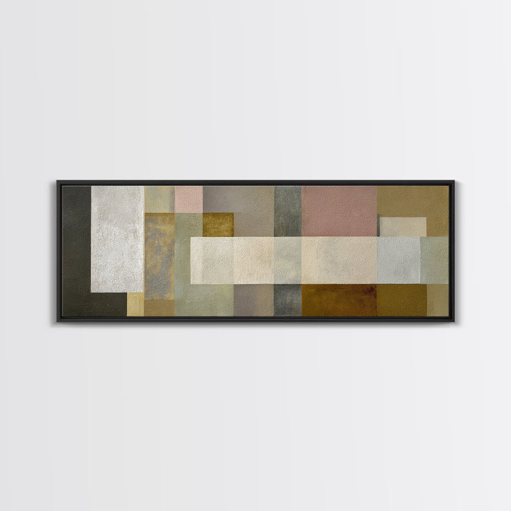 Neutral Muted Rectangle Canvas Print, Midcentury Modern Abstract Wall Decor, Beige Gray MCM Art, Minimalist Living Room Print