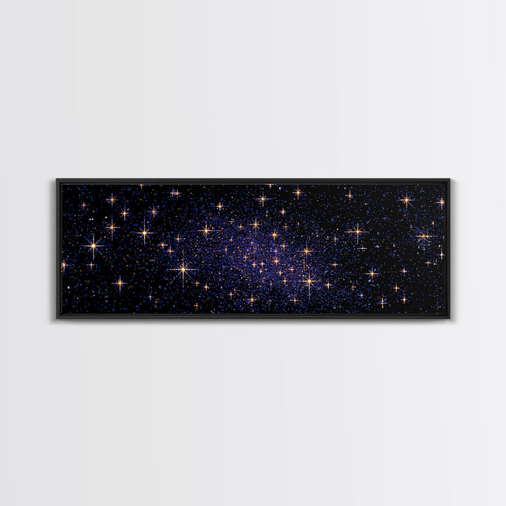 Golden Star Field Canvas Print, Cosmic Modern Wall Art, Navy Celestial Space Poster, Elegant Bedroom Home Office Decor Gift