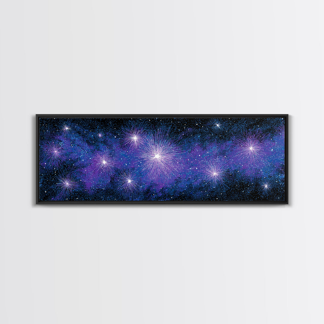 Purple Blue Galaxy Starburst Wall Art, Cosmic Modern Abstract Print, Celestial Space Decor, Vibrant Bedroom And Home Office Canvas Gift