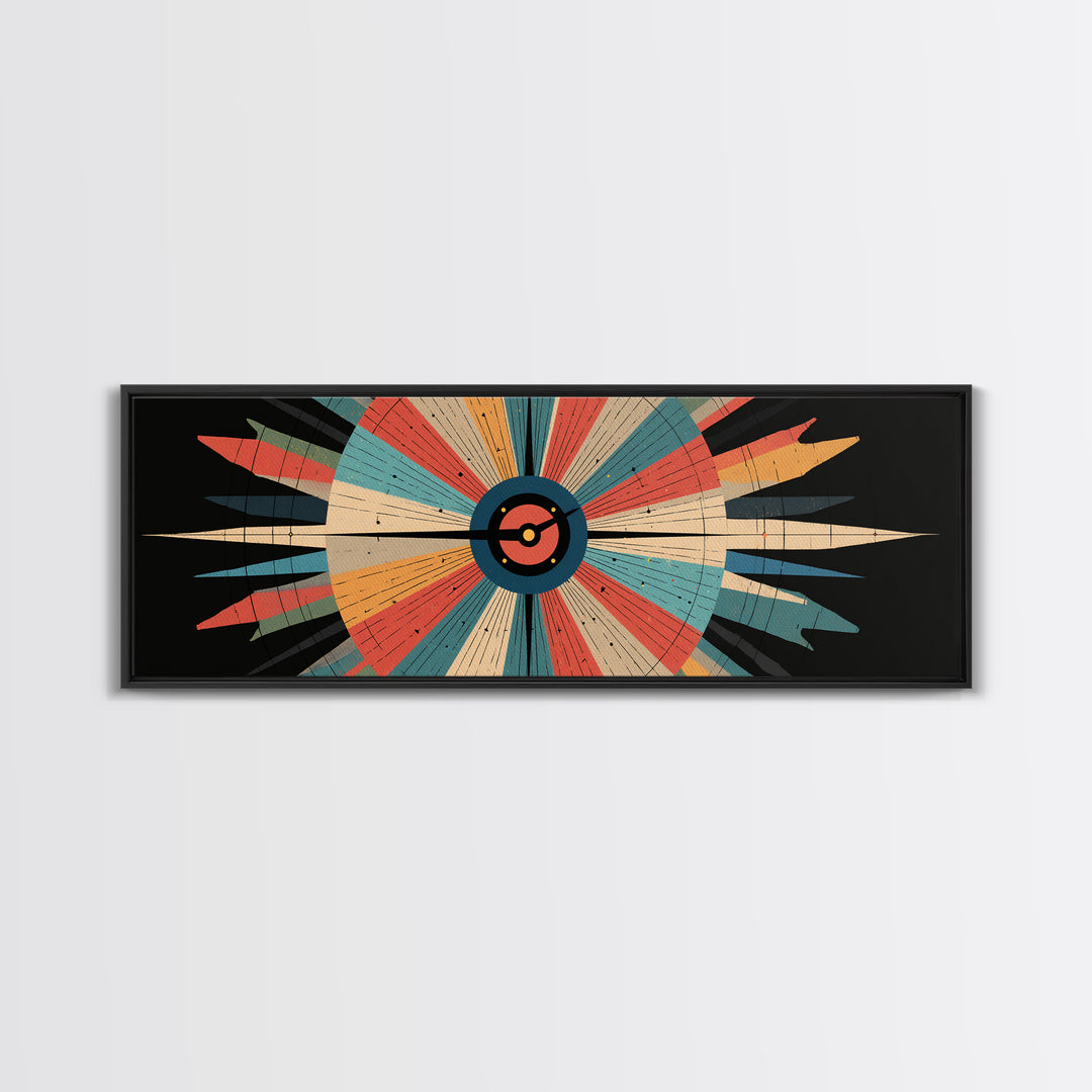 Retro Atomic Target Starburst Wall Art, Midcentury Modern Abstract Print, Geometric MCM Decor, Panoramic Space Age Poster