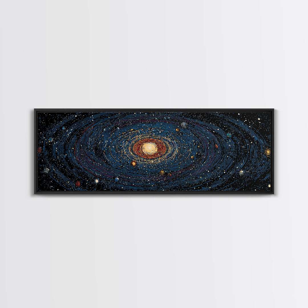 Spiral Galaxy Star Map Canvas Print, Blue Orange Cosmic Wall Decor, Modern Space Abstract Poster, Panoramic Astronomy Art