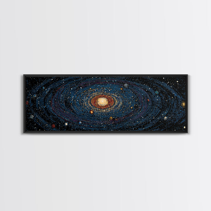Spiral Galaxy Star Map Canvas Print, Blue Orange Cosmic Wall Decor, Modern Space Abstract Poster, Panoramic Astronomy Art