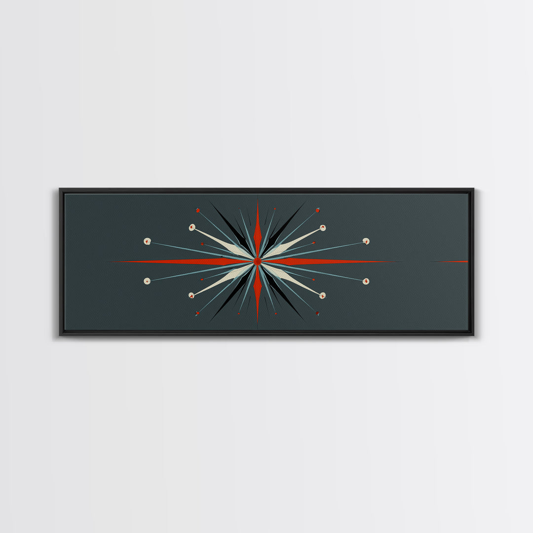 Atomic Red And Teal Starburst Wall Art, Mid Century Modern Decor, Retro Geometric Print, MCM Wall Decor, Space Abstract Art