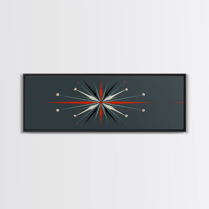 Atomic Red And Teal Starburst Wall Art, Mid Century Modern Decor, Retro Geometric Print, MCM Wall Decor, Space Abstract Art